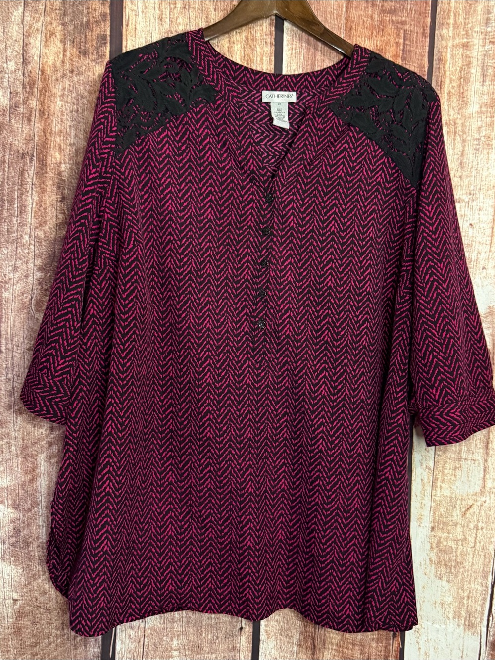 Catherines Burgundy Chevron Lace-Accent Tunic